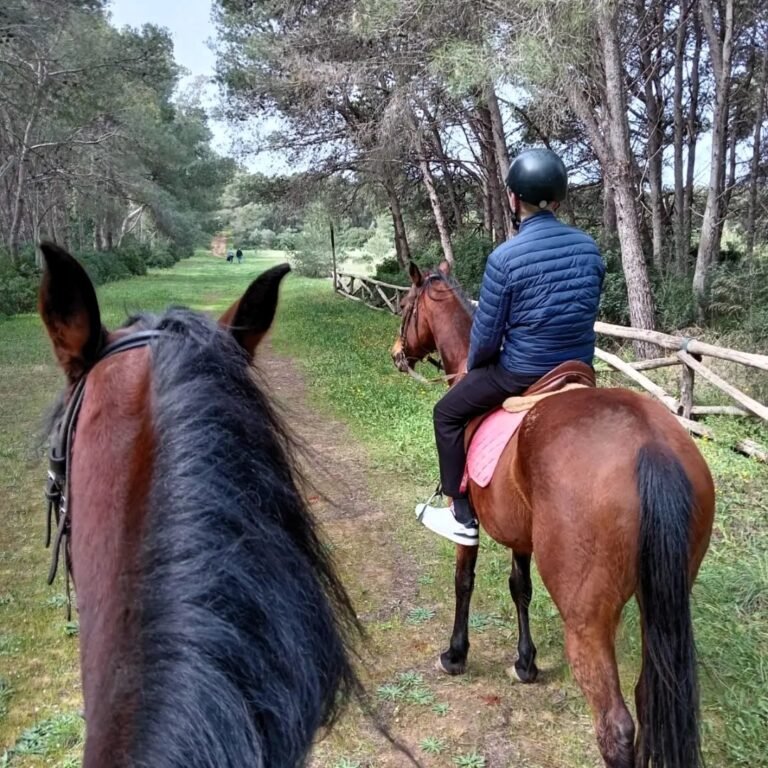 people riding horses in nature during the experience in Porto Selvaggio