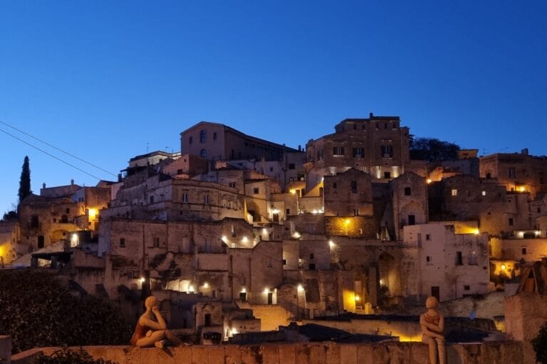 The timeless charm of Matera’s Sassi illuminated at twilight