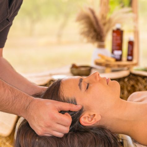 head massage with cold-pressed sweet almond oil